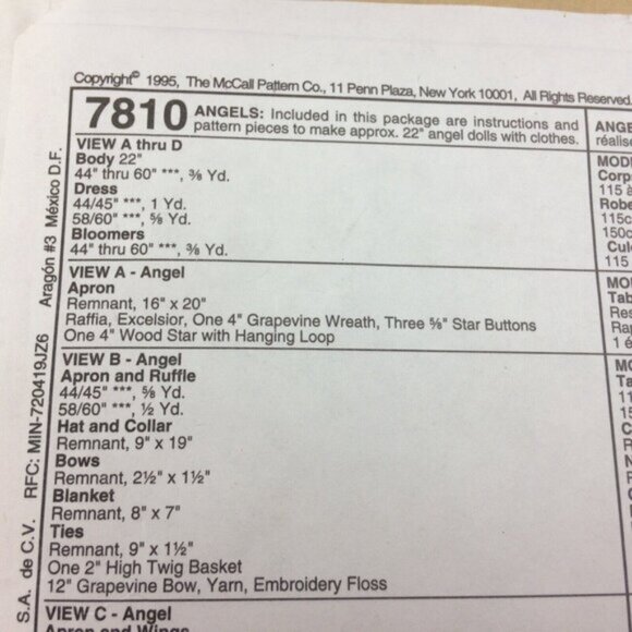 McCall's Crafts Pattern 7810 Angel Dolls with Clothes Seasonal Holiday Uncut - Picture 4 of 11